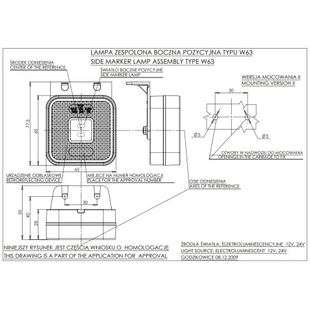 LAMPA OBRYSOWA POMARAŃCZOWA  12-24V LED WAŚ 302
