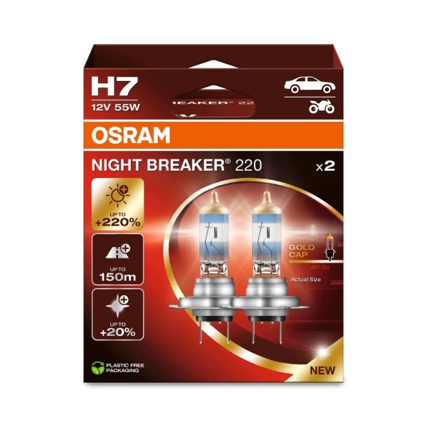 Żarówki halogenowe H7 12V 55W +220% Osram Night Breaker komplet