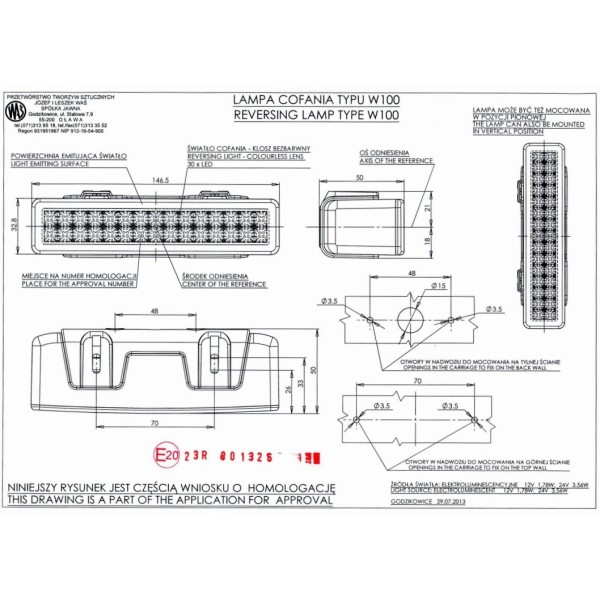 Lampa cofania LED WAŚ W100 749 jednofunkcyjna 12V/24V