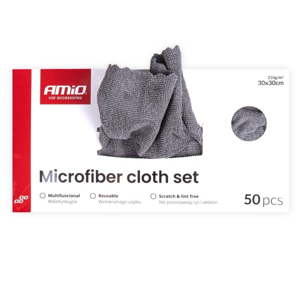 Zestaw ściereczek z mikrofibry AMiO 04492 mikrofibra 210GSM 30x30cm 50 szt. BOX
