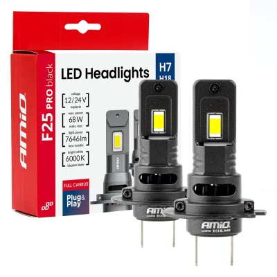 Żarówki LED H7 AMIO F25 PRO BLACK 68W Canbus